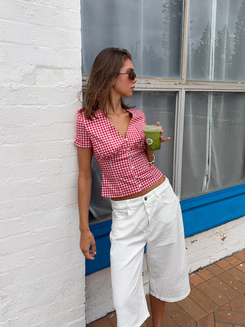 Karen figursyet skjorte med tern - Rød/hvid