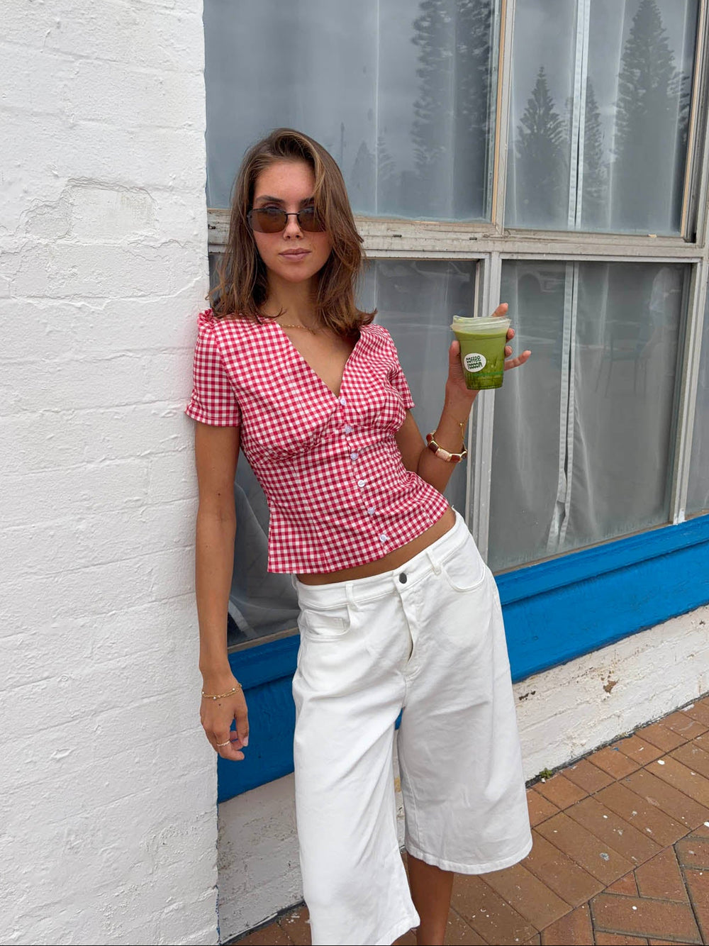 Karen figursyet skjorte med tern - Rød/hvid