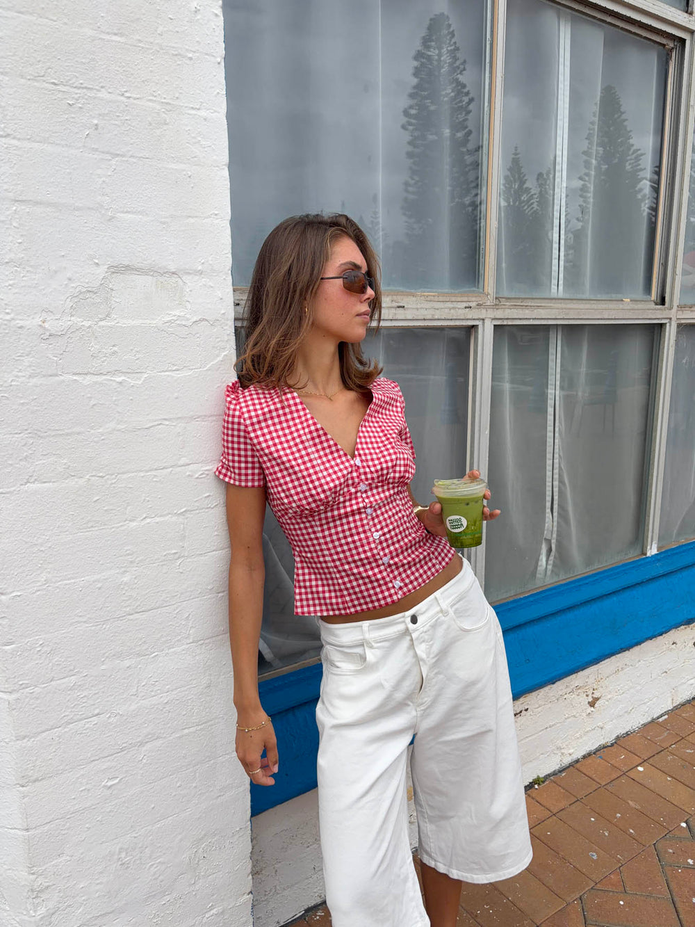 Karen figursyet skjorte med tern - Rød/hvid