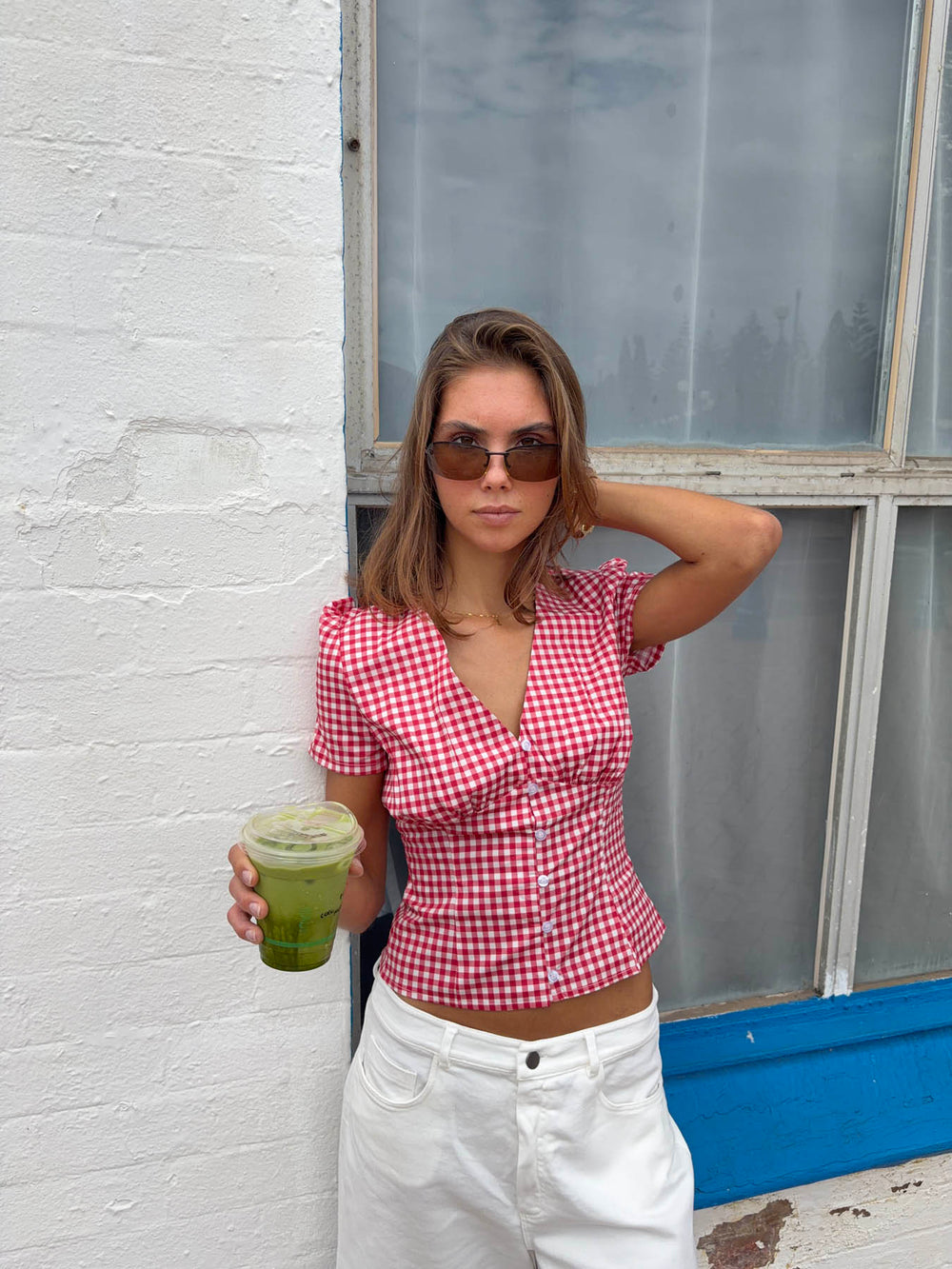 Karen figursyet skjorte med tern - Rød/hvid