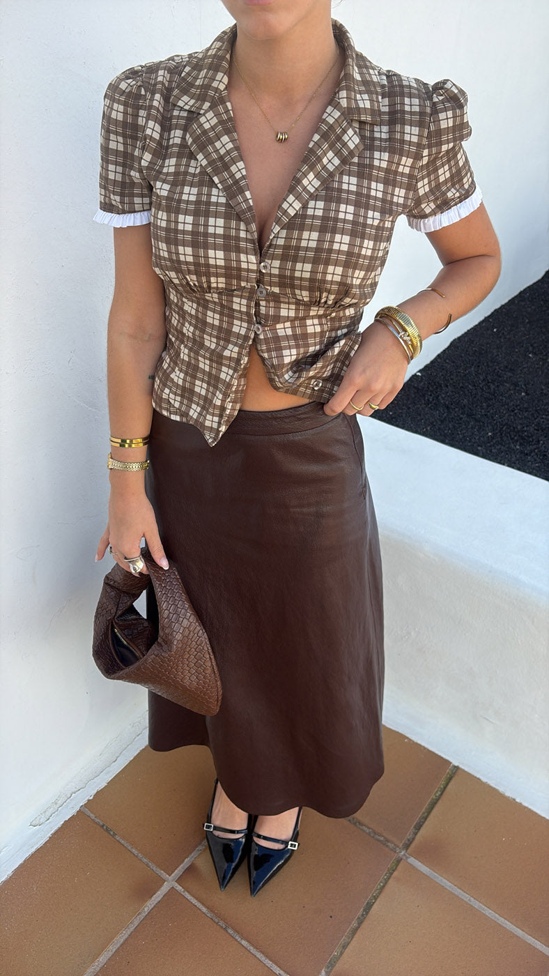 Kassandra figursyet skjorte med tern - Brun/hvid