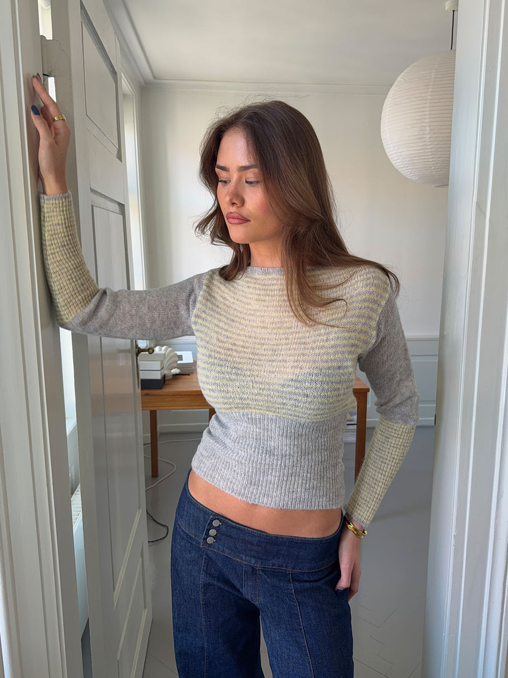 Margo figursyet strik med striber - Grå/gul