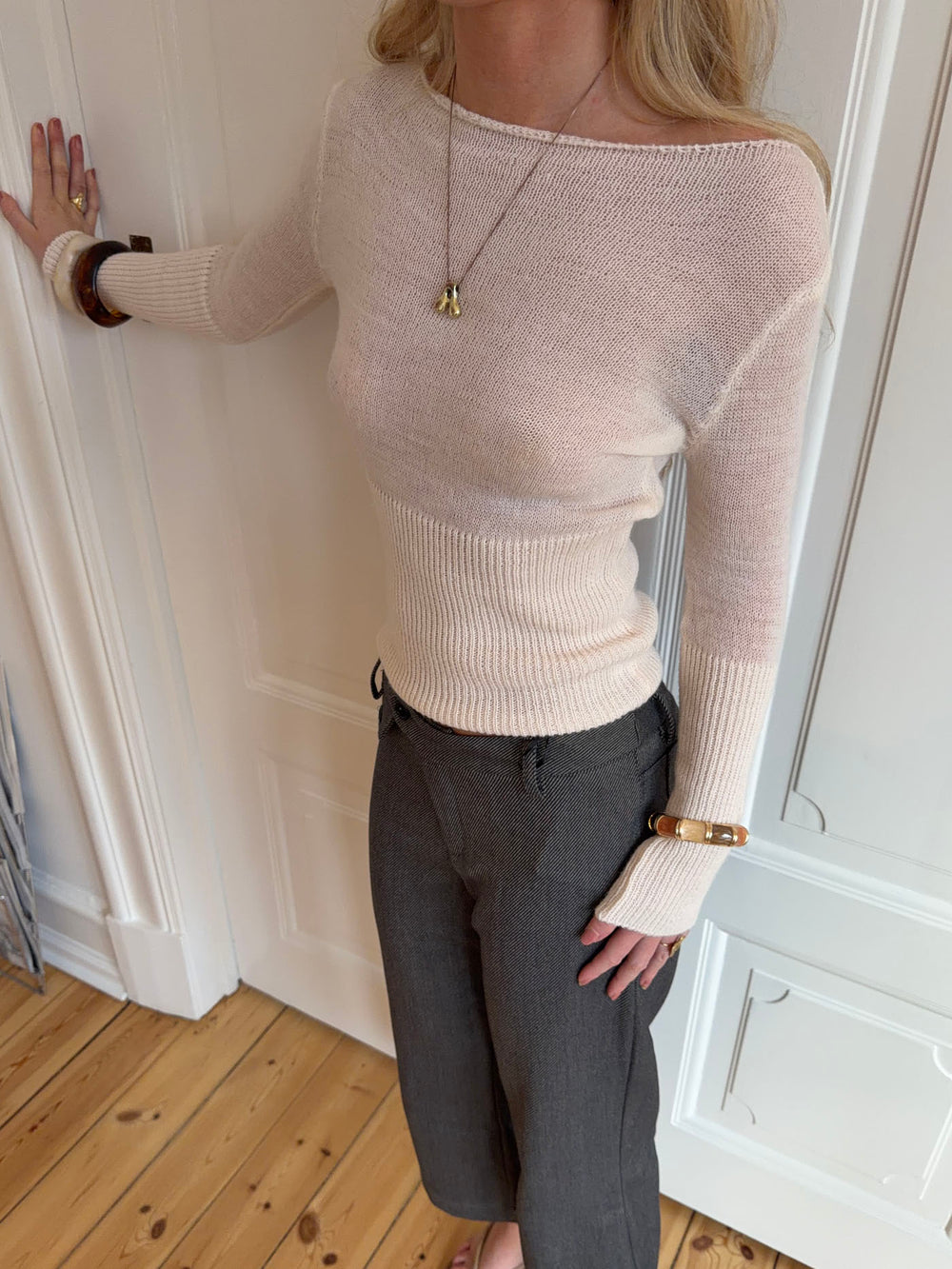 Lova figursyet striktrøje - Hvid