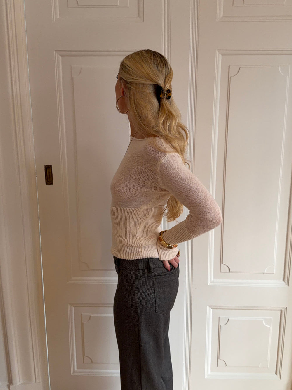 Lova figursyet striktrøje - Hvid