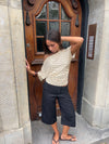 Florine figursyet t-shirt med striber - Gul/brun