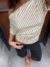 Florine figursyet t-shirt med striber - Gul/brun