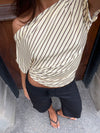 Florine figursyet t-shirt med striber - Gul/brun