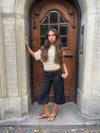 Florine figursyet t-shirt med striber - Gul/brun