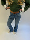 Flared star jeans med navy stjerne - Lys denim