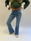Flared star jeans med navy stjerne - Lys denim