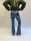 Flared star jeans med navy stjerne - Lys denim