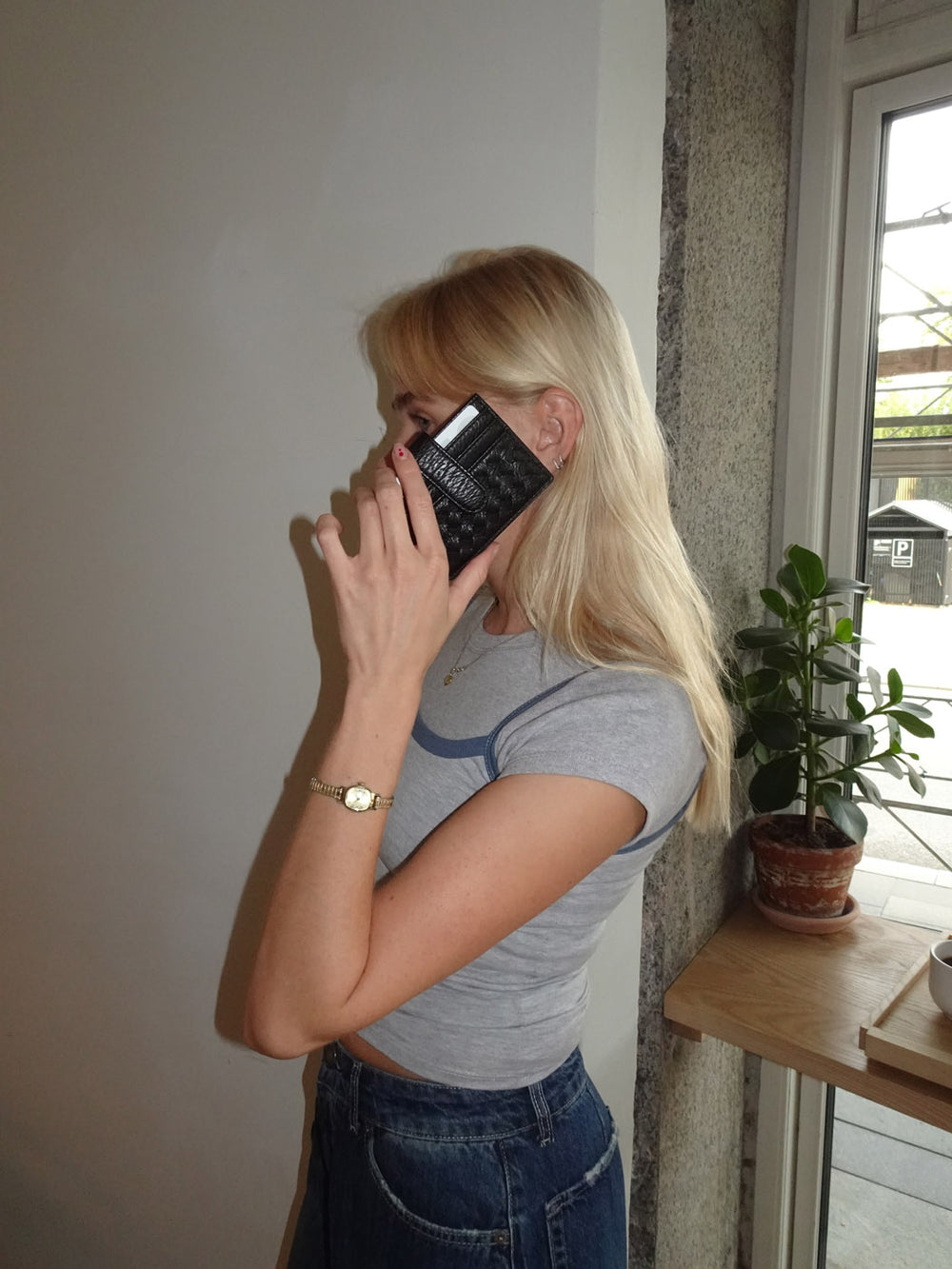 Boston flettet kortholder - Sort