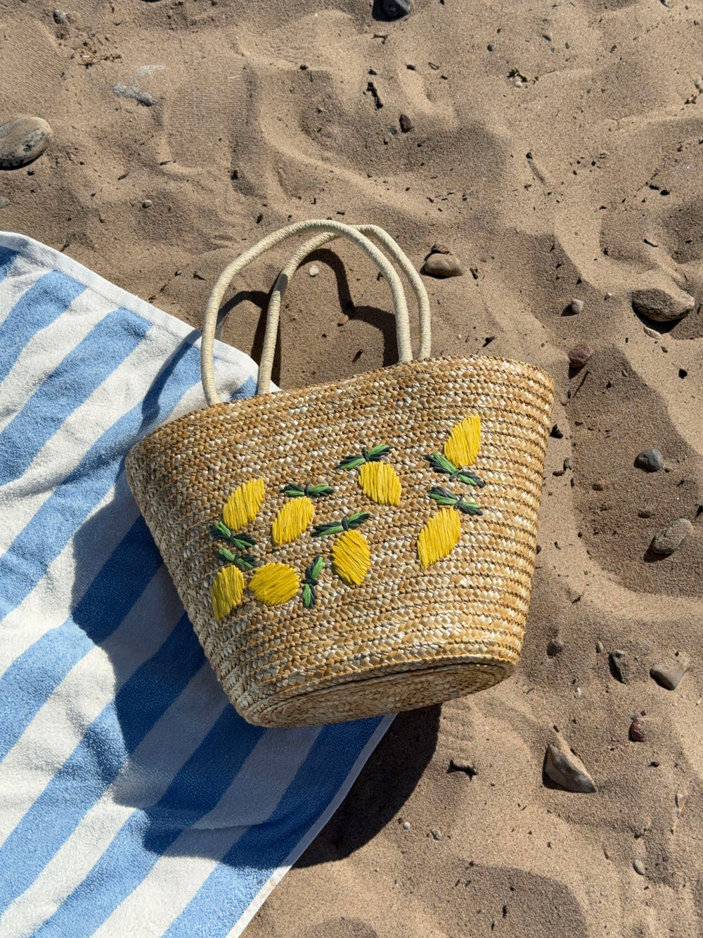 Terlizzi flettet taske med citroner - Beige/gul