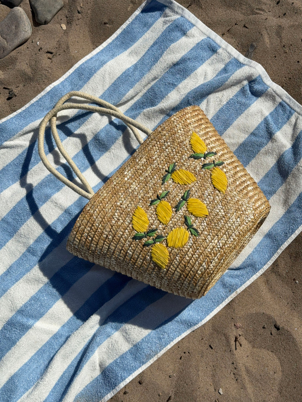 Terlizzi flettet taske med citroner - Beige/gul