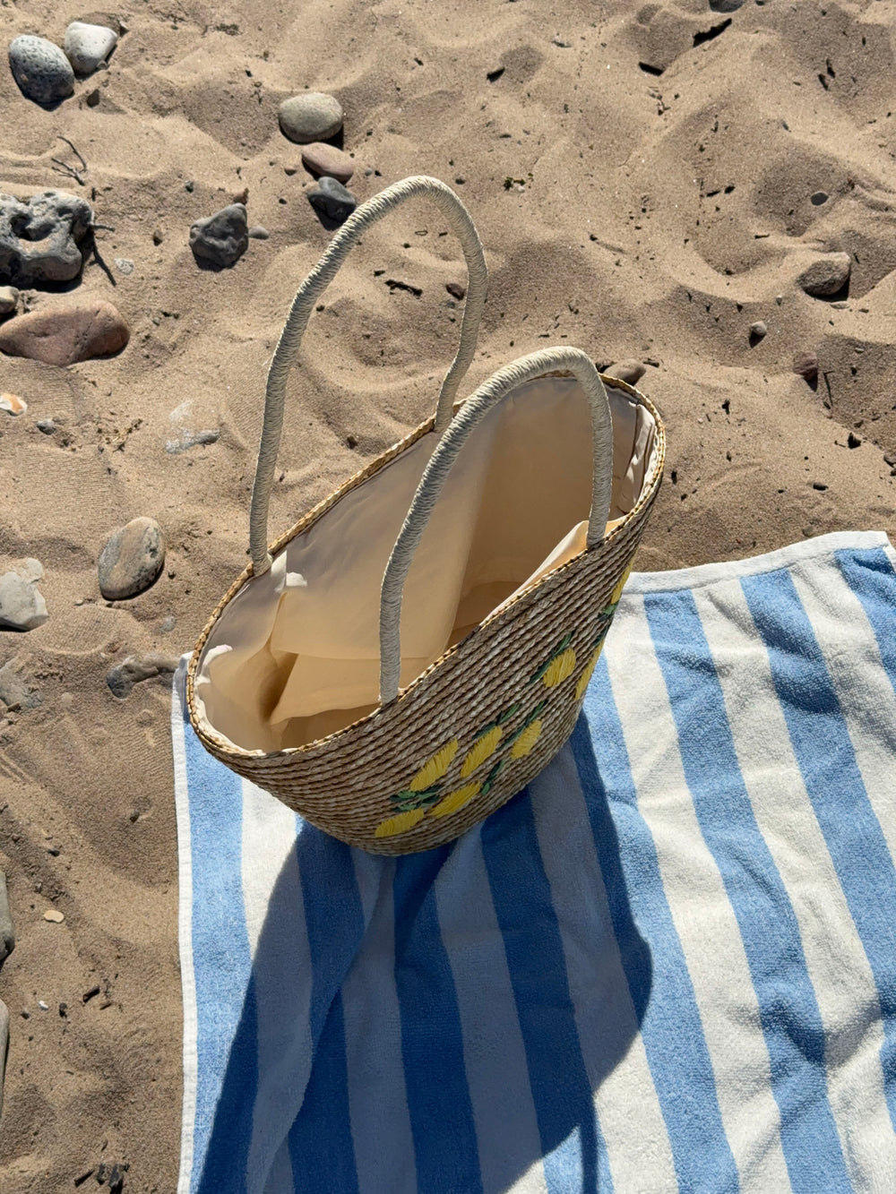 Terlizzi flettet taske med citroner - Beige/gul