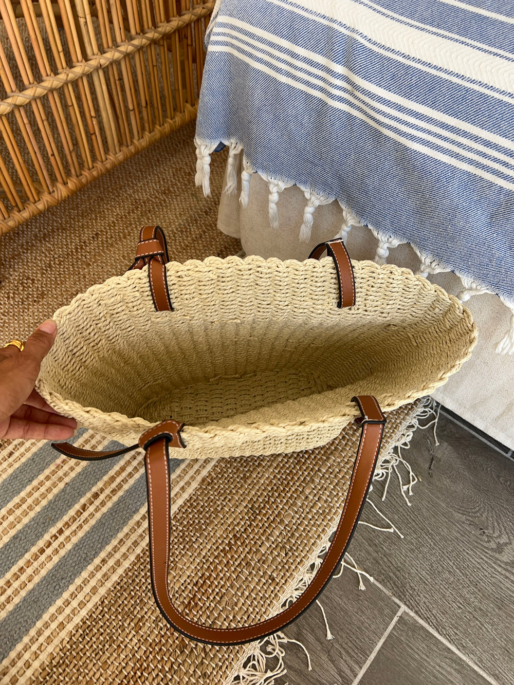 Valenza flettet taske med læder stropper - Beige/brun
