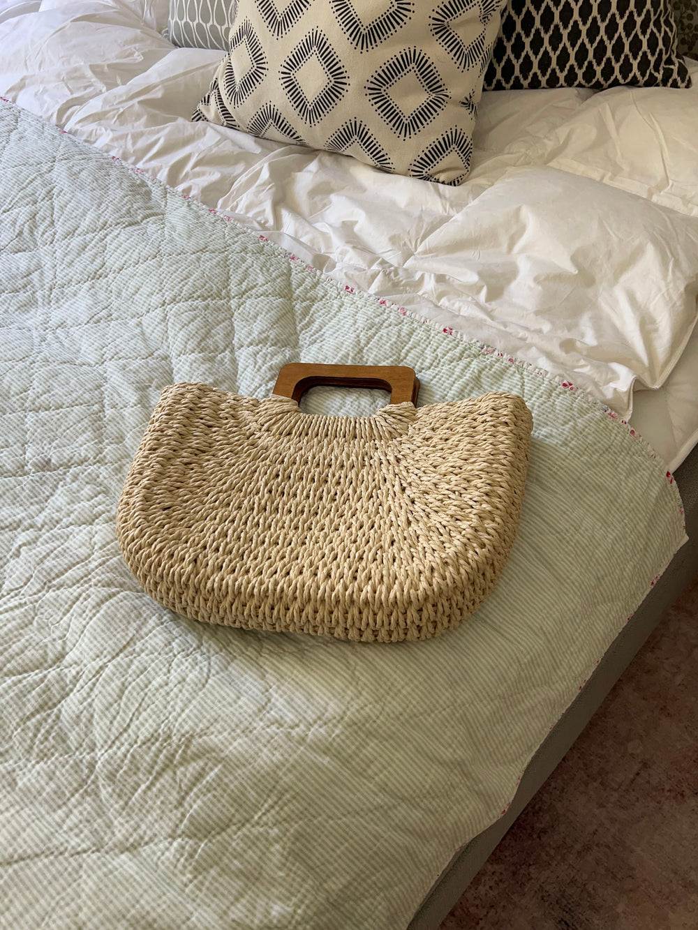 Mascali flettet taske med træhåndtag - Beige