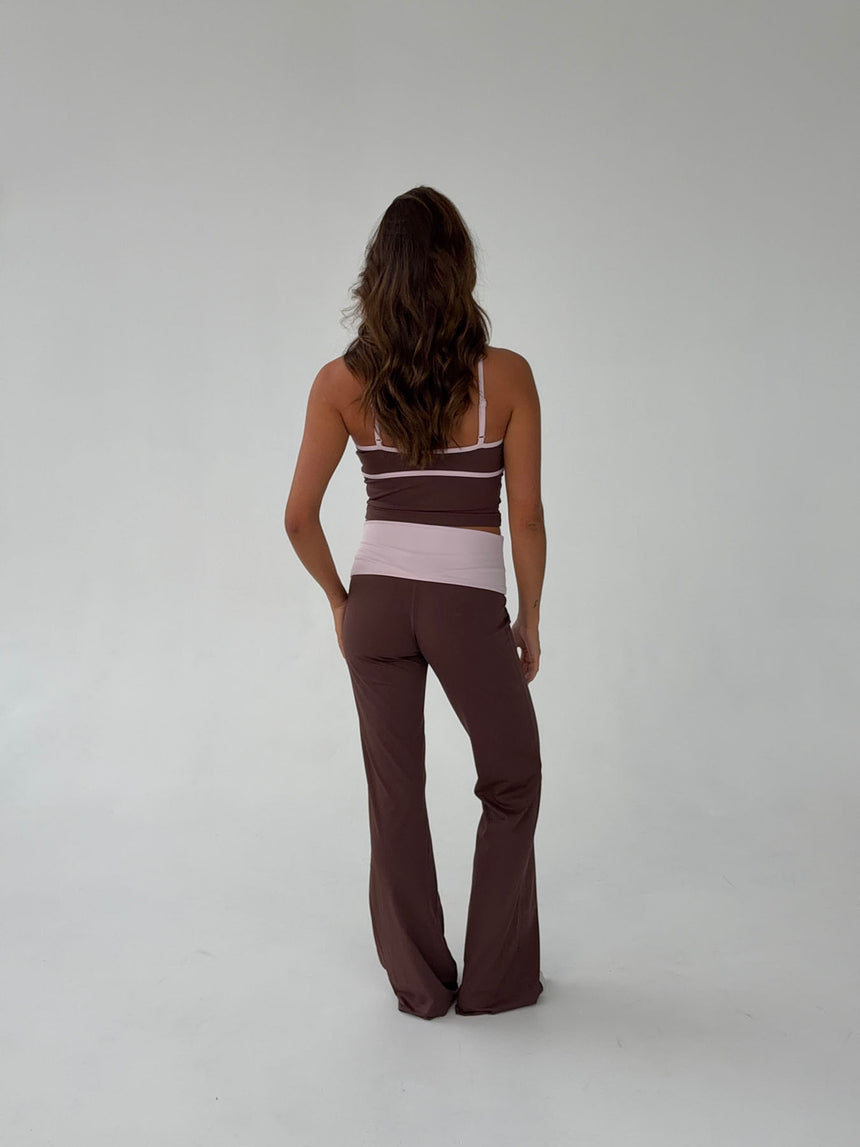 Essential folded yoga pants - Espresso/candyfloss