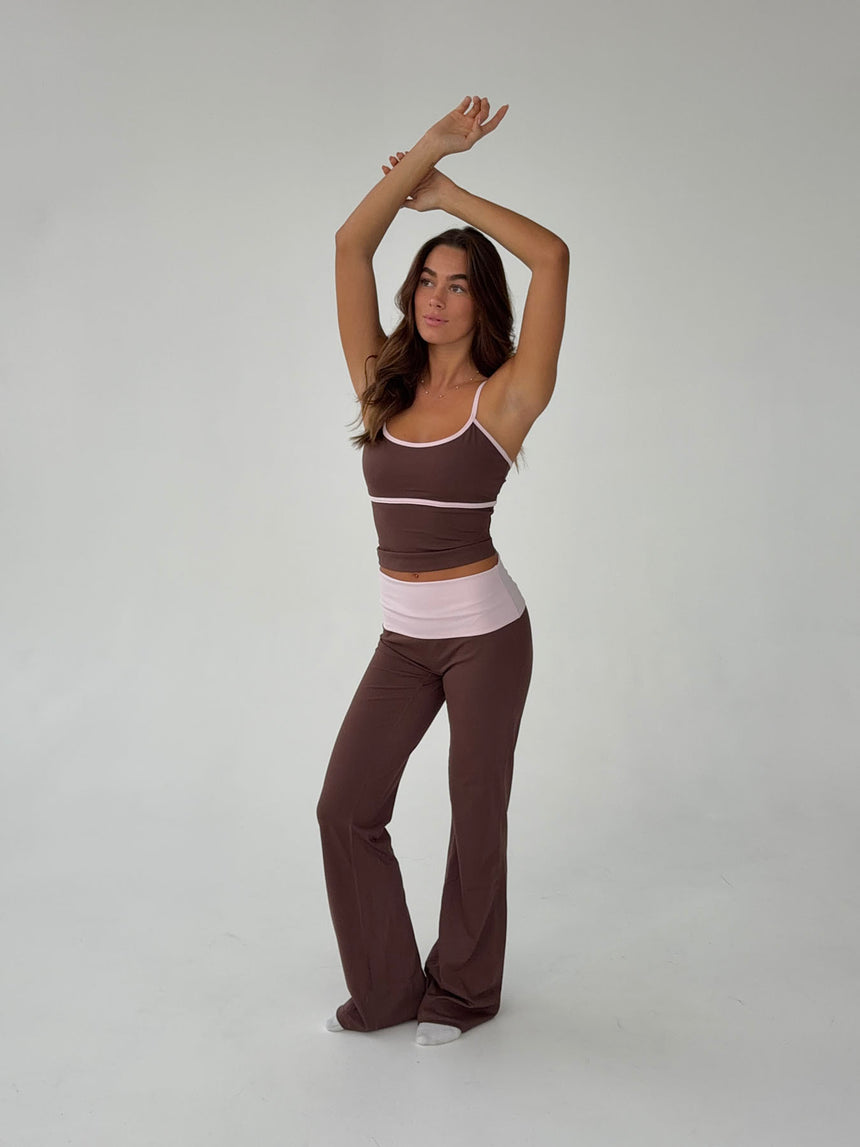 Essential folded yoga pants - Espresso/candyfloss