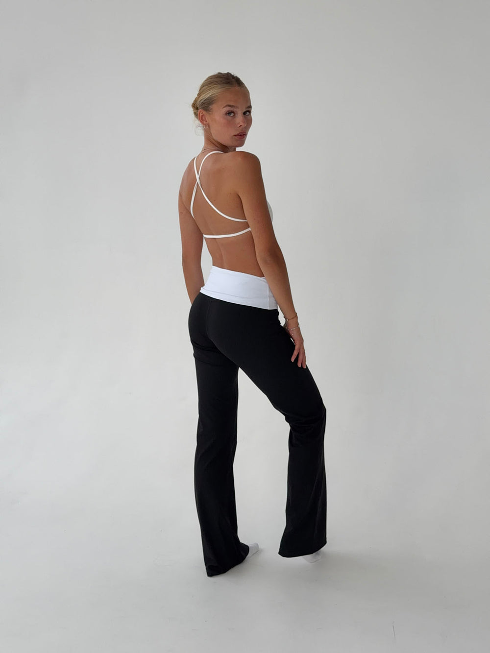 Essential folded yoga pants - Jet black/cloud