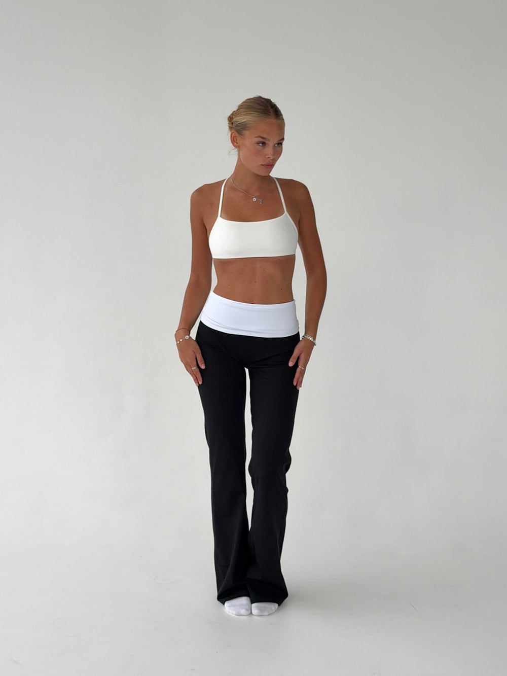 Essential folded yoga pants - Jet black/cloud