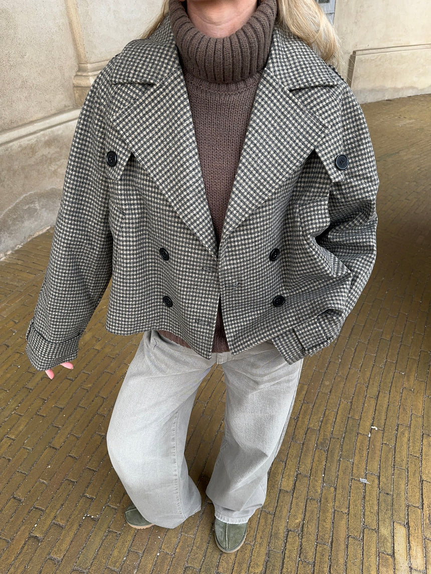 Marigold ternet frakke - Grå/Grøn