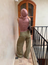 Nova glimmertop med hætte - Lyserød/beige
