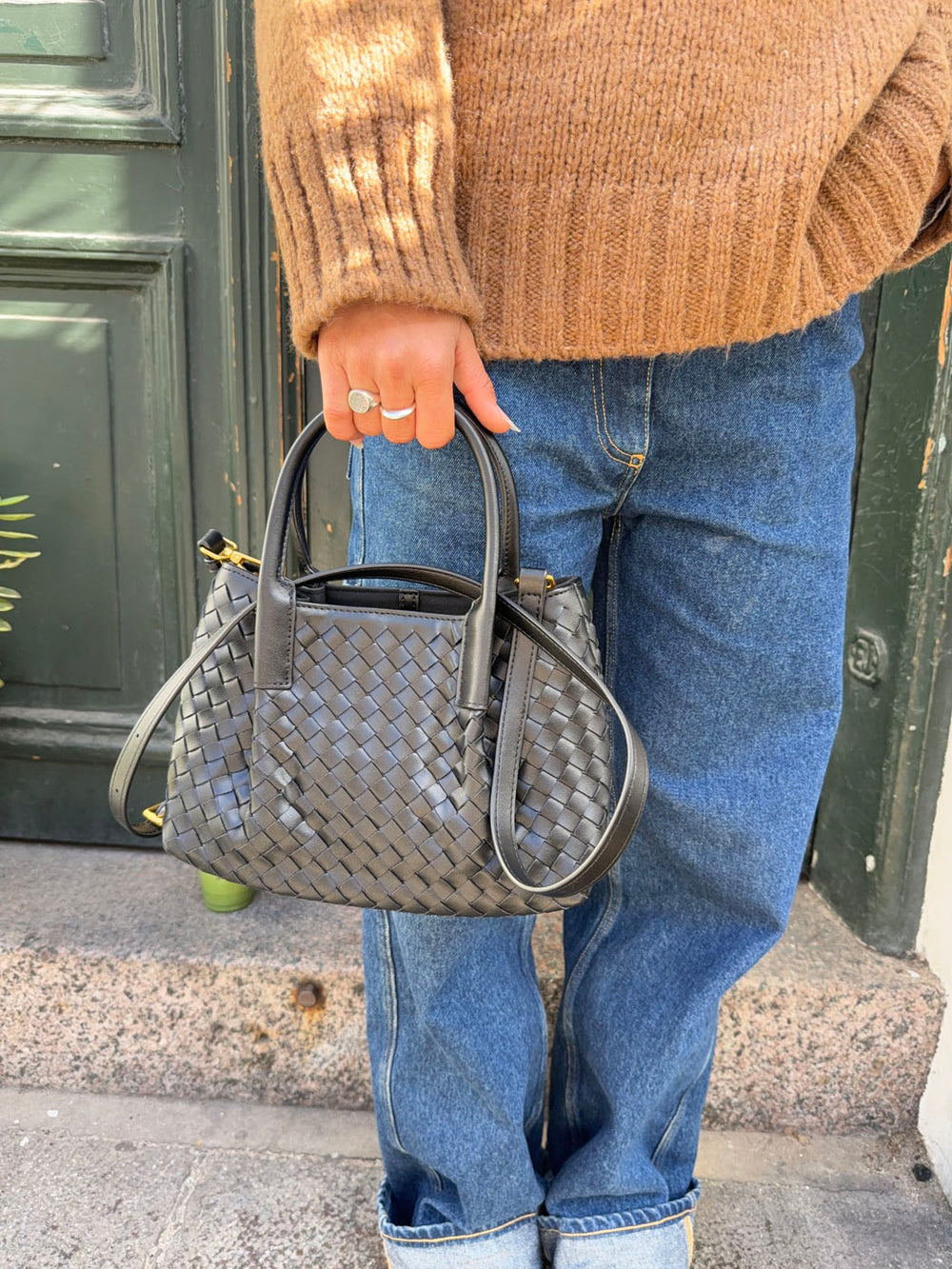 Cebo håndtaske i flet - Sort