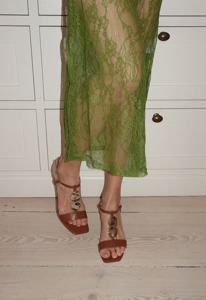 Spania hæle med sølvdetaljer - Brun