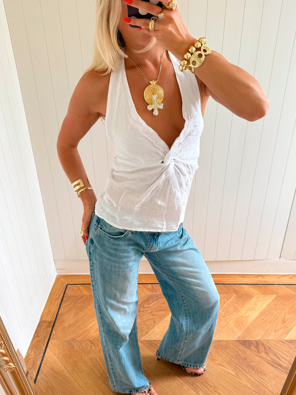 Scandivv halterneck-top med bindebånd - Hvid