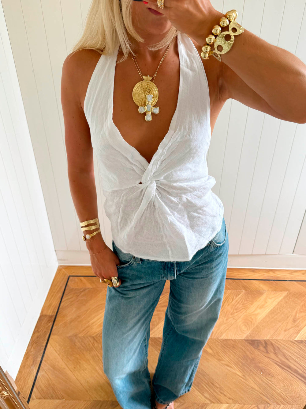 Scandivv halterneck-top med bindebånd - Hvid