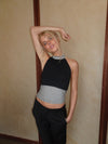 Debby halterneck top med striber - Sort/hvid
