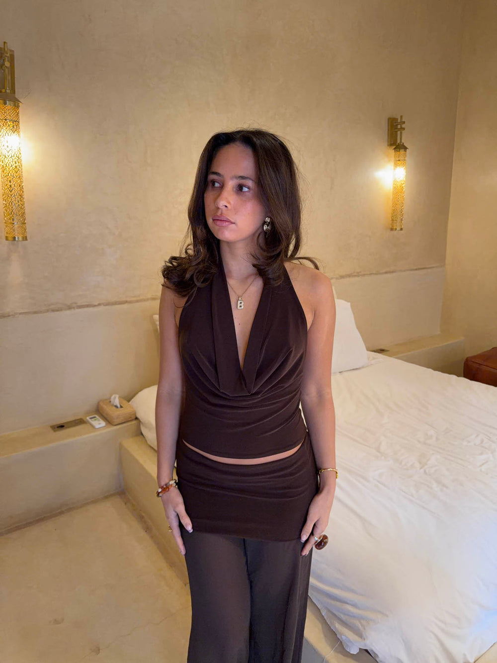 Bilana halternecktop - Brun