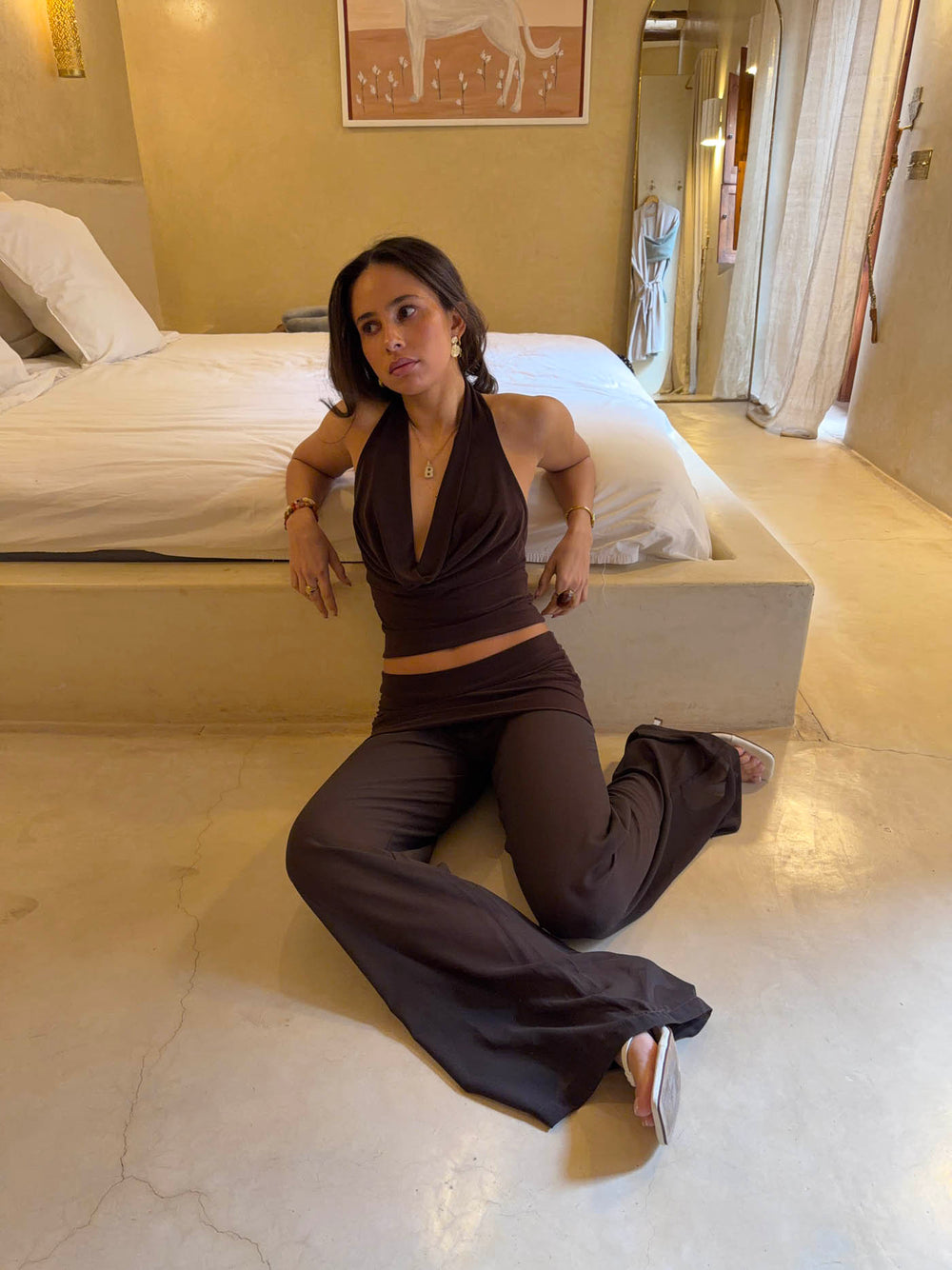 Bilana halternecktop - Brun