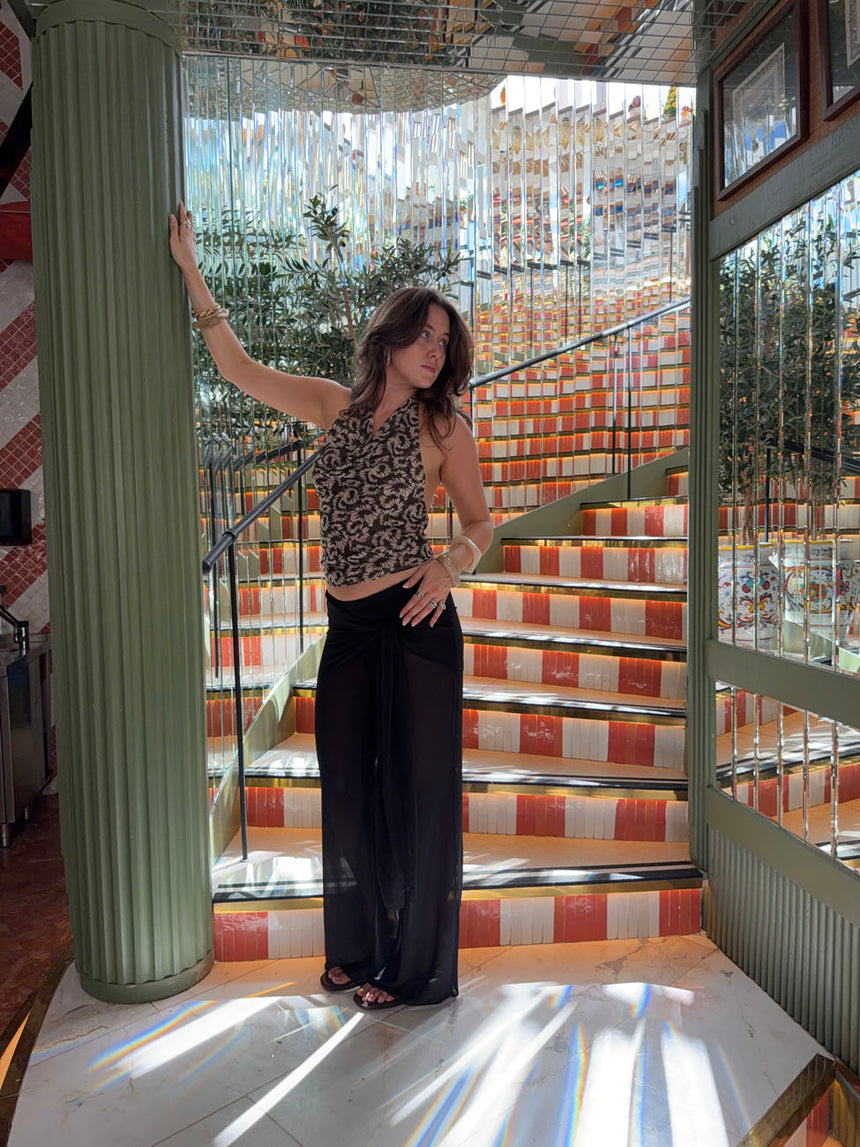 Susiana halternecktop med mønster - Grøn/off white