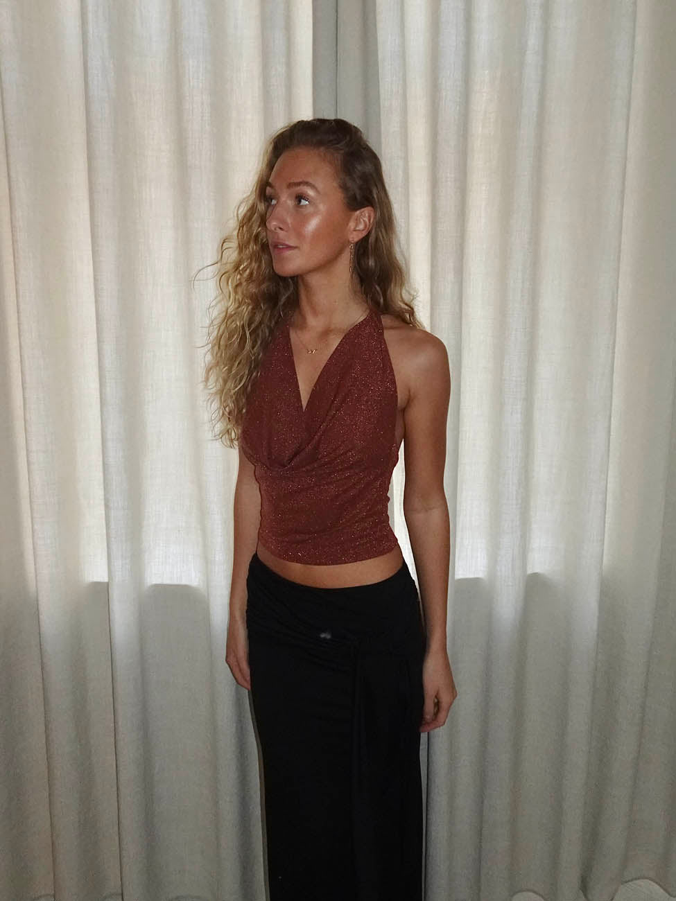 Martha halternecktop med glimmer - Rust/brun