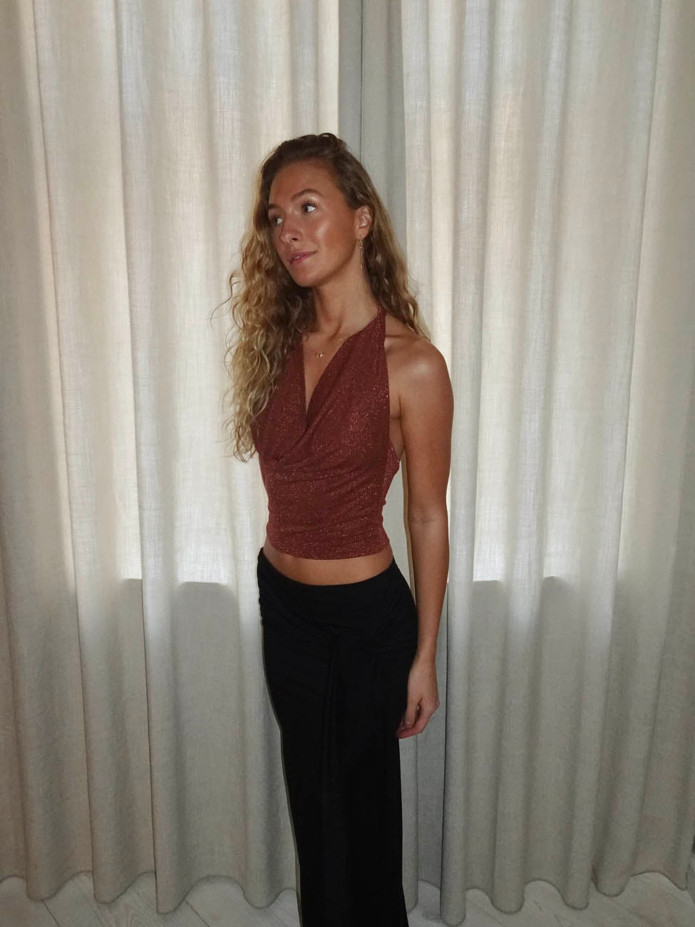 Martha halternecktop med glimmer - Rust/brun