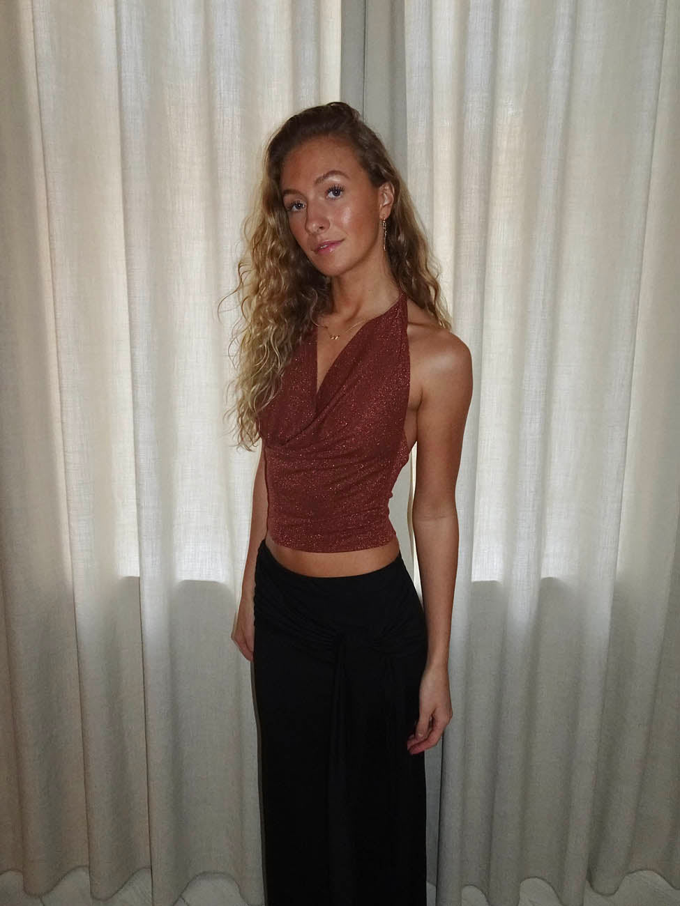 Martha halternecktop med glimmer - Rust/brun