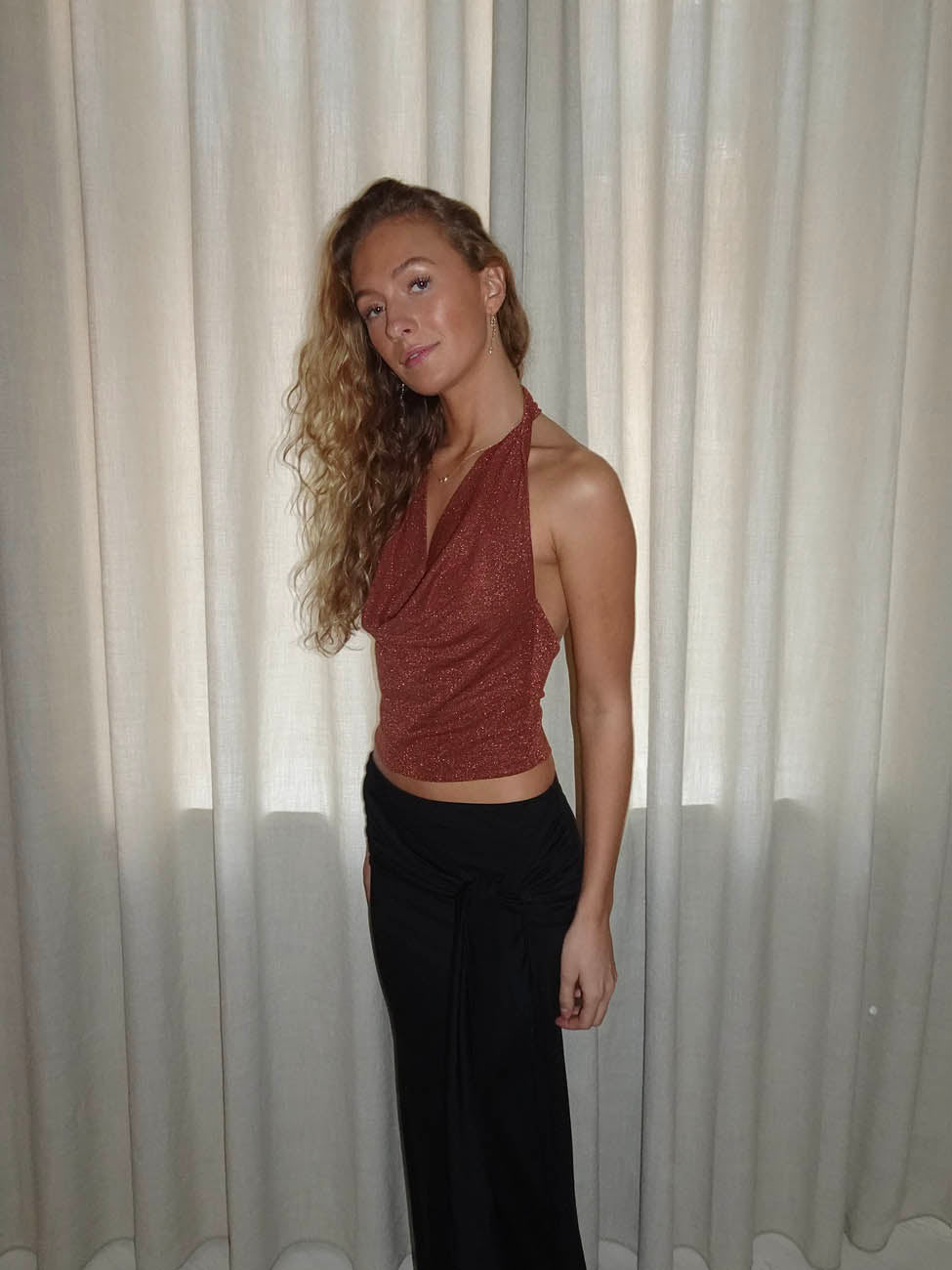 Martha halternecktop med glimmer - Rust/brun