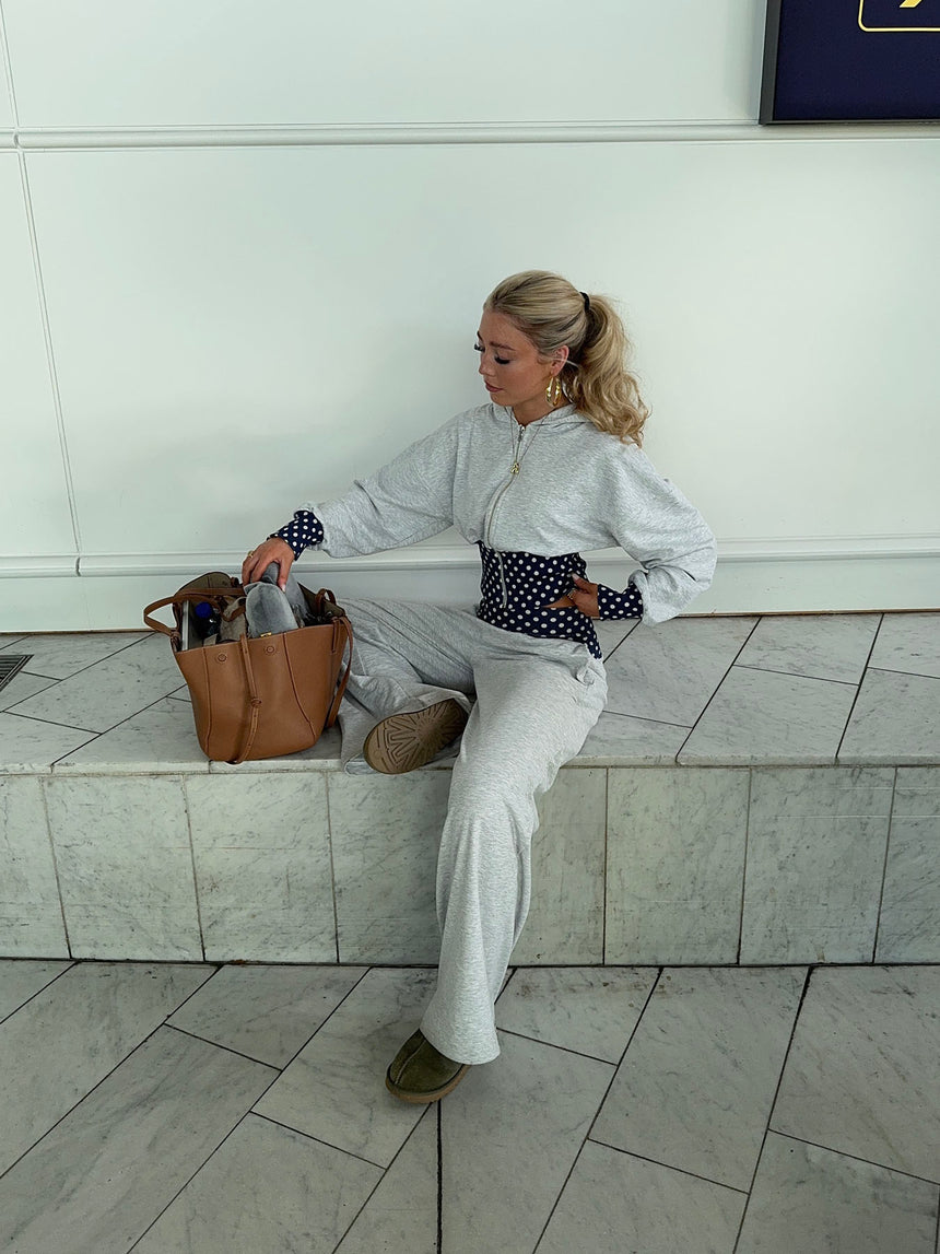 May hoodie med polkaprikker - Grå/navy/hvid