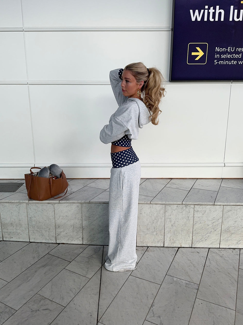 May hoodie med polkaprikker - Grå/navy/hvid