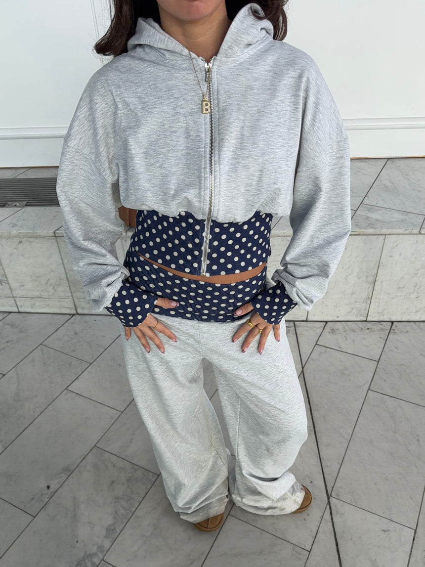 May hoodie med polkaprikker - Grå/navy/hvid