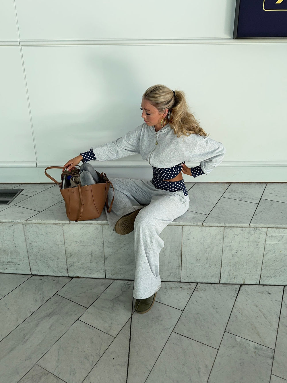 May hoodie med polkaprikker - Grå/navy/hvid