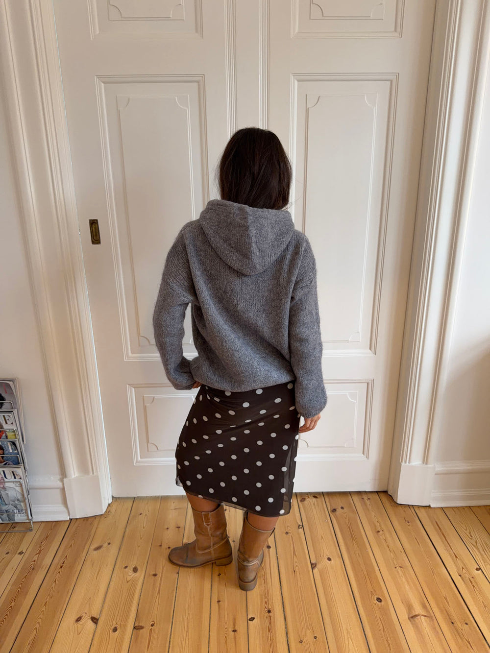 Gregina hoodie med zip i strik - Grå