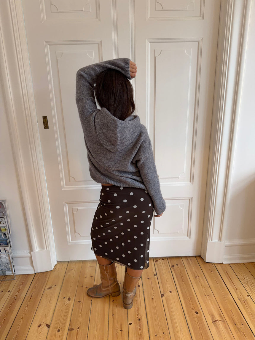 Gregina hoodie med zip i strik - Grå