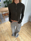 Isaline ribbet hoodie med zip - Brun