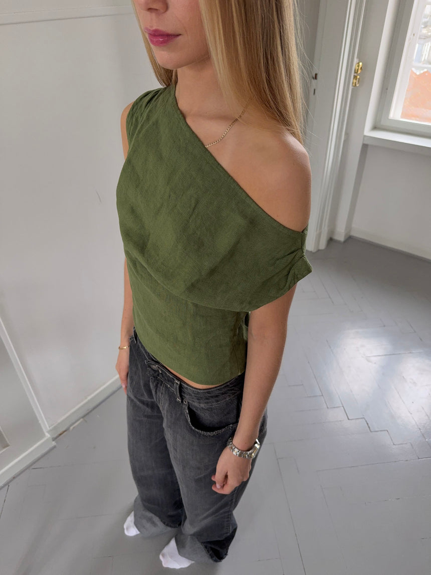 Tiril one shoulder top i hør - Grøn