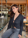 Giorgia satin bluse med bindebånd - Sort