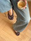 Tovea split toe ballerina med polkaprikker - Brun/Hvid