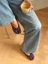 Tovea split toe ballerina med polkaprikker - Brun/Hvid